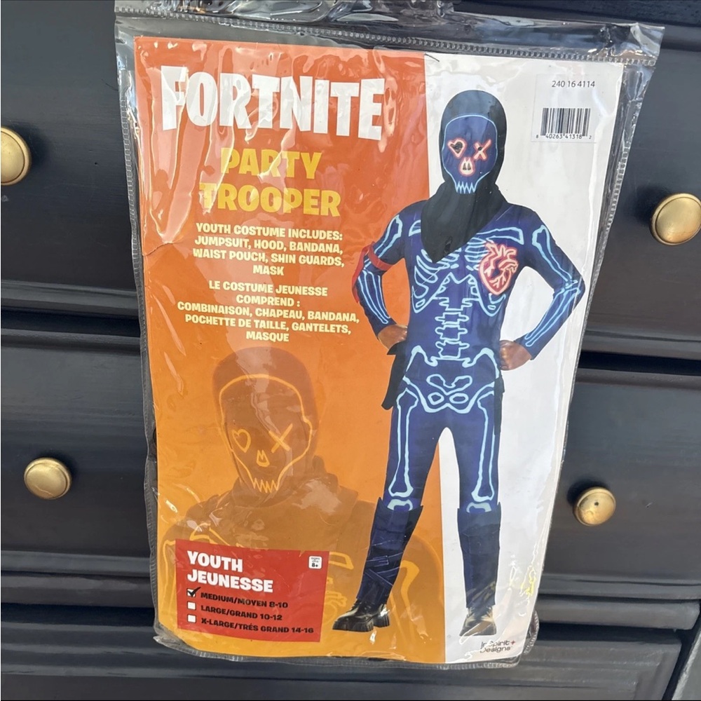 FORTNITE Party Trooper Kids Costume - Black and Blue M (8-10)